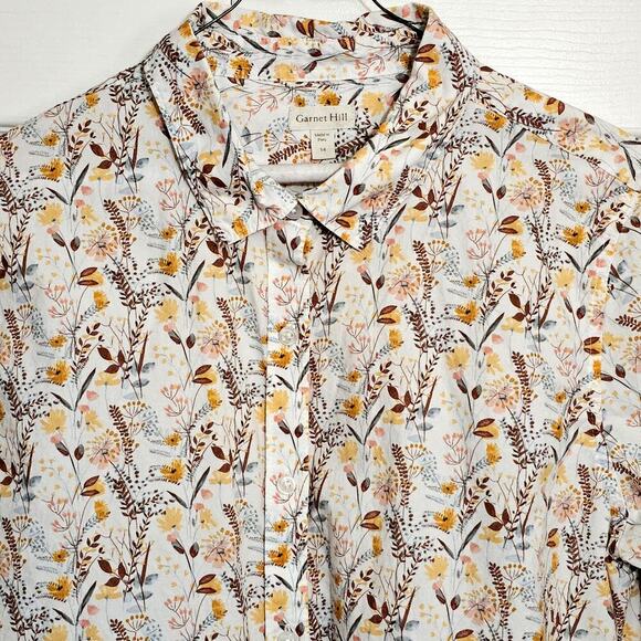 Garnet Hill Autumn Floral Button-Up Shirt 14 Organic‎ Cotton Business Festival - Picture 3 of 8